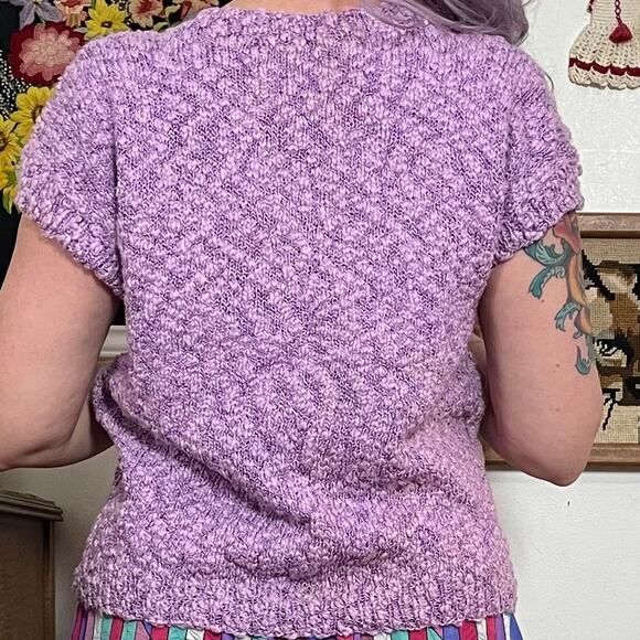Vintage Lavender Chenille Sweater, 1980s Short Sleeve Pastel Knit Top Sz M-L - Picture 7 of 10
